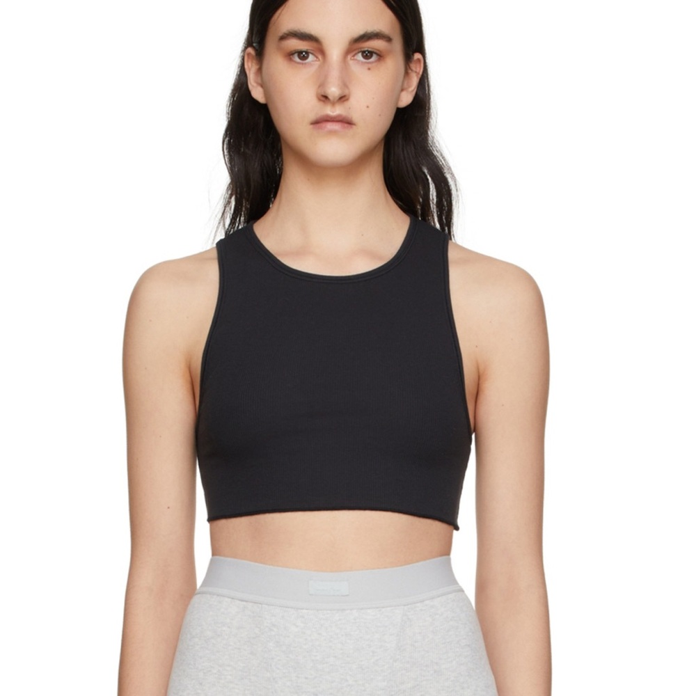 Skims Black Cotton Racerback Crop Tank Size Extra Large